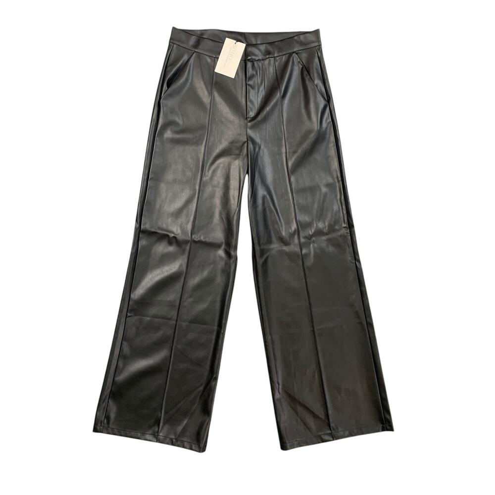 Soho Apparel Pants Womens XL Extra Large Black Faux Leather Wide Straight Leg‎